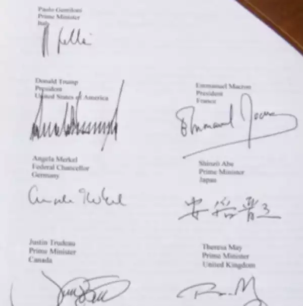 INCREDIBLE! See Viral Photo Of World Leaders’ Signatures